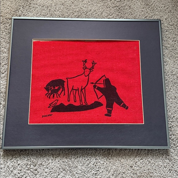 Helen Kalvak Original Inuit Eskimo Print On Burlap “The Hunt” signed - Picture 2 of 5